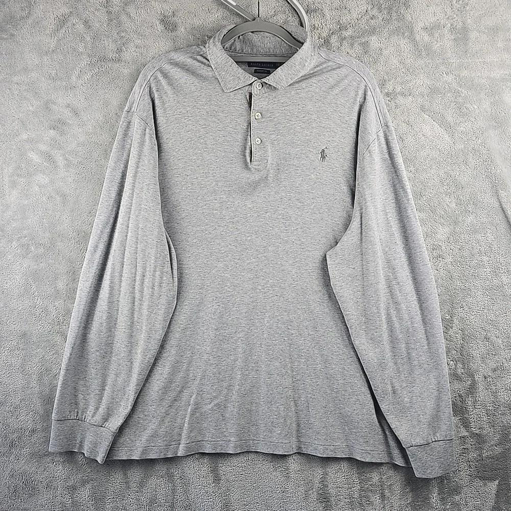 Polo‎ Ralph Lauren Shirt Mens 2XL Gray Pony Rugby Golf Classic Fit Long Sleeve